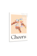 Modern "Cheers" Kadeh İllüstrasyonu Şeftali Tonlu Cam Tablo