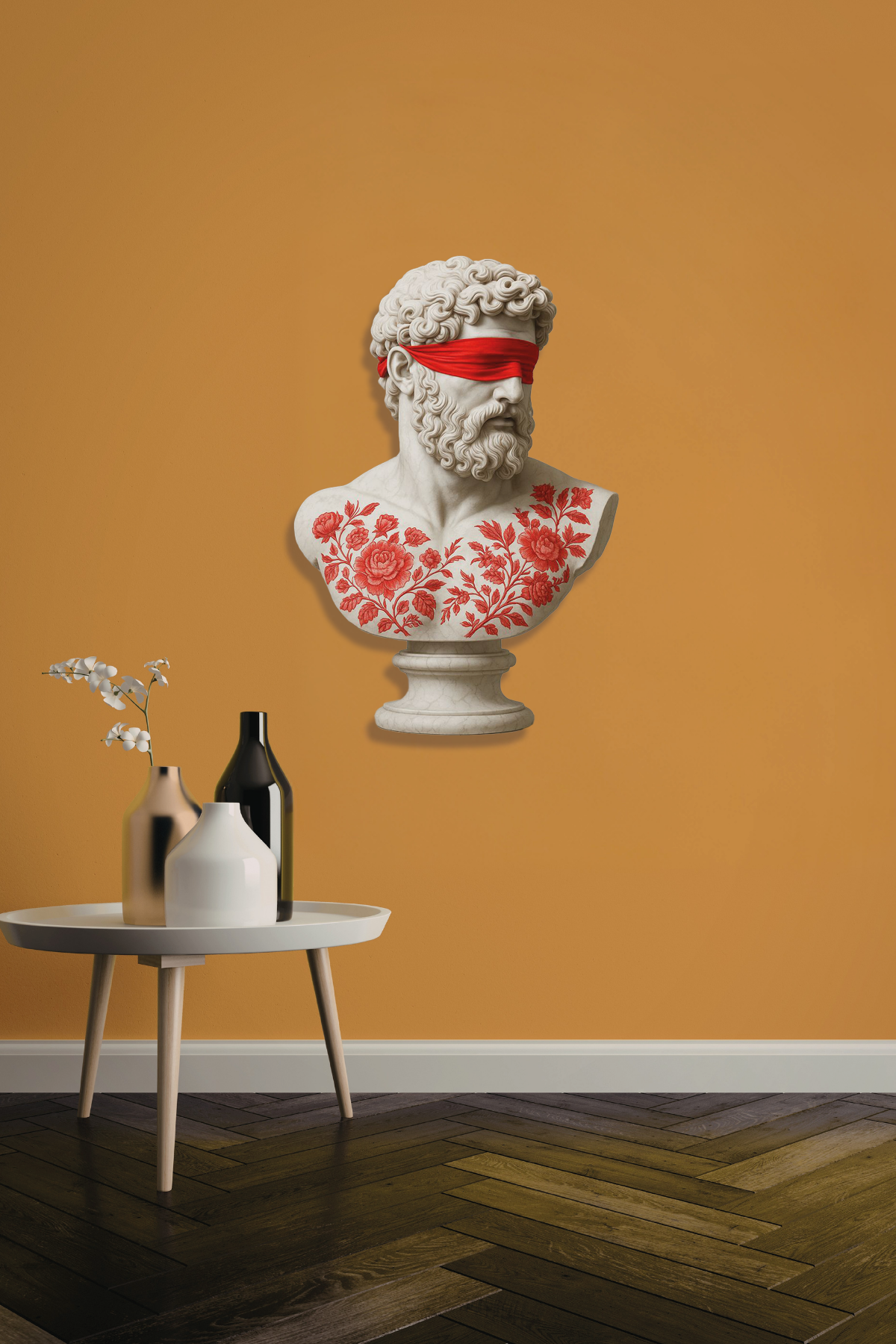 Modern Sanat Heykel Figurlu Çiçek Dovmeli Metal Tablo