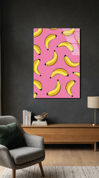 Muz Desenli Pembe Arka Plan Cam Tablo | Vitraum