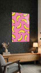 Muz Desenli Pembe Arka Plan Cam Tablo | Vitraum