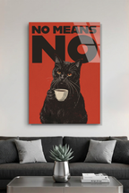 "No Means No" Yazılı Kahve İçen Kara Kedi Retro Poster Cam Tablo