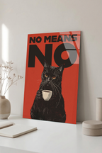 "No Means No" Yazılı Kahve İçen Kara Kedi Retro Poster Cam Tablo