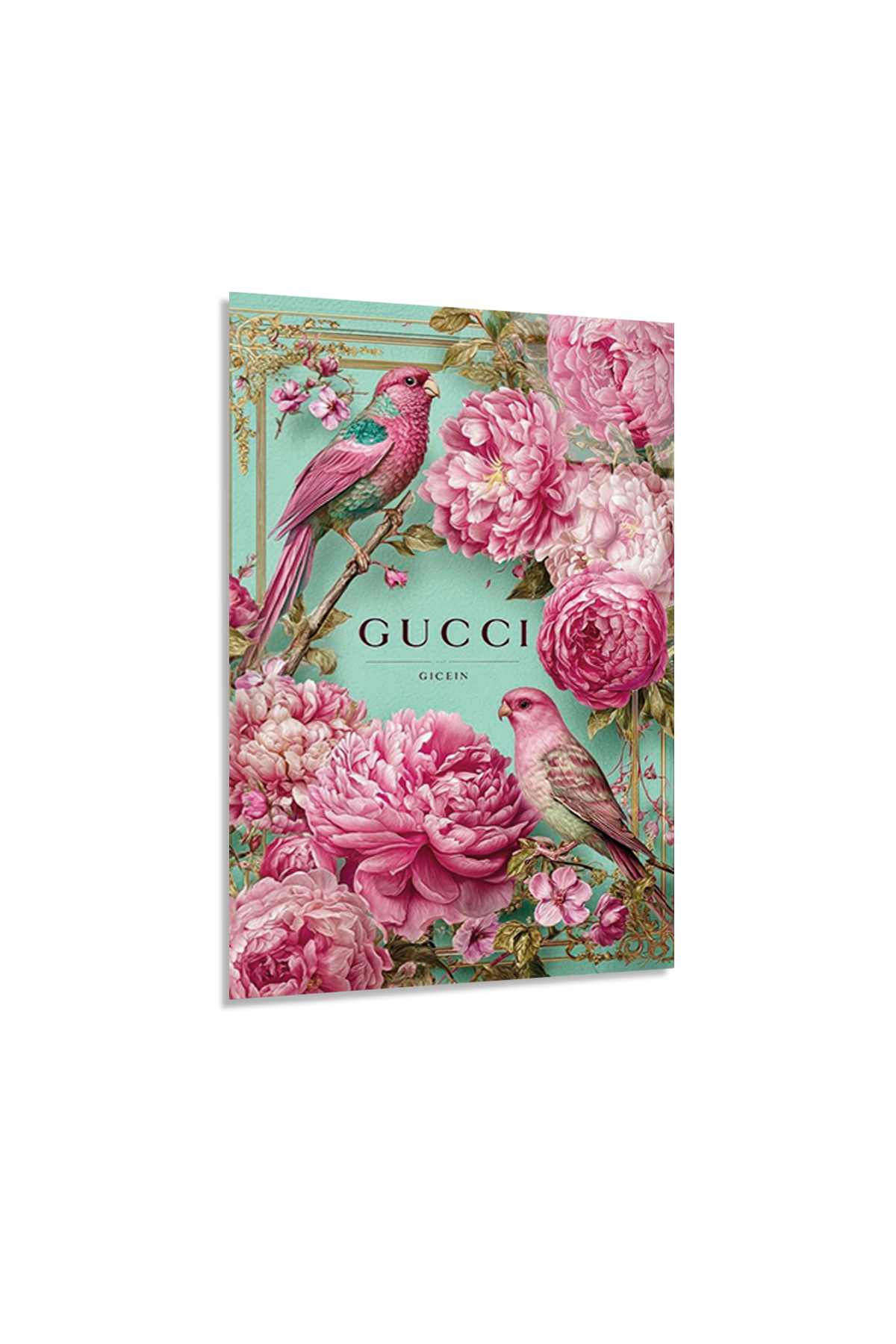 Pastel Pembe Çiçekler Yeşil Zemin Cam Tablo | Vitraum