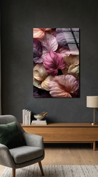 Pastel Pembe ve Gül Kuru Sonbahar Yaprakları Cam Tablo | Vitraum