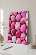 Pastel Pembe ve Mor Doğal Akik Taşı Dokulu Cam Tablo