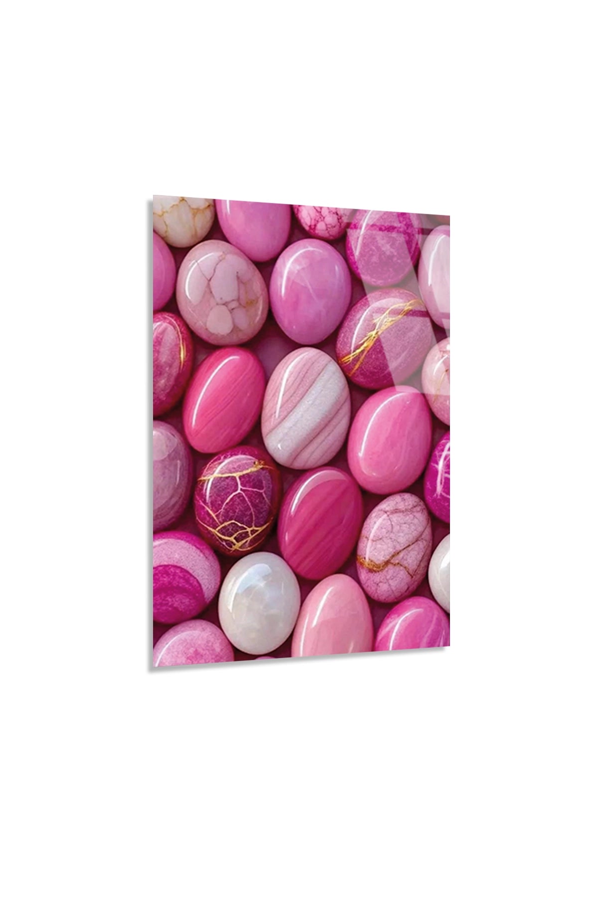 Pastel Pembe ve Mor Doğal Akik Taşı Dokulu Cam Tablo