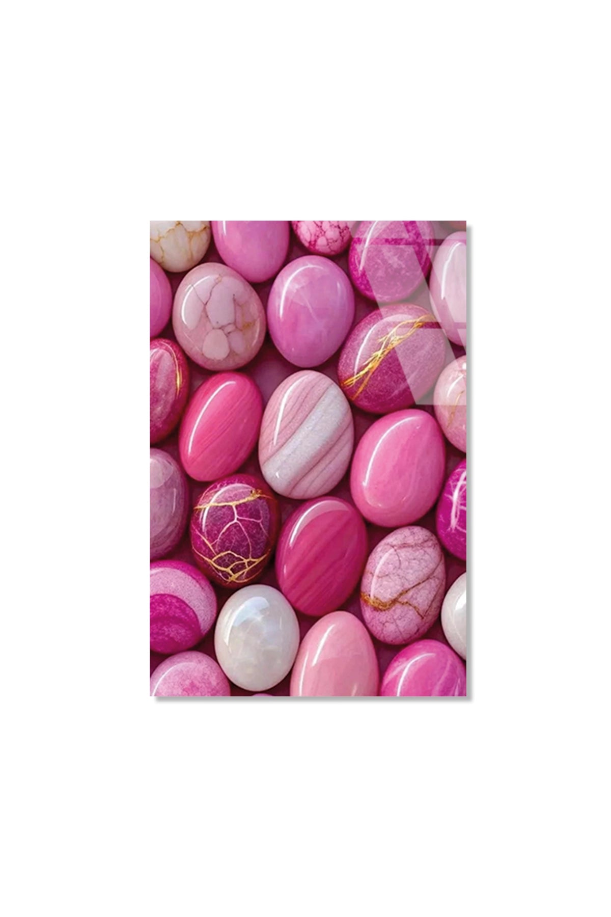 Pastel Pembe ve Mor Doğal Akik Taşı Dokulu Cam Tablo