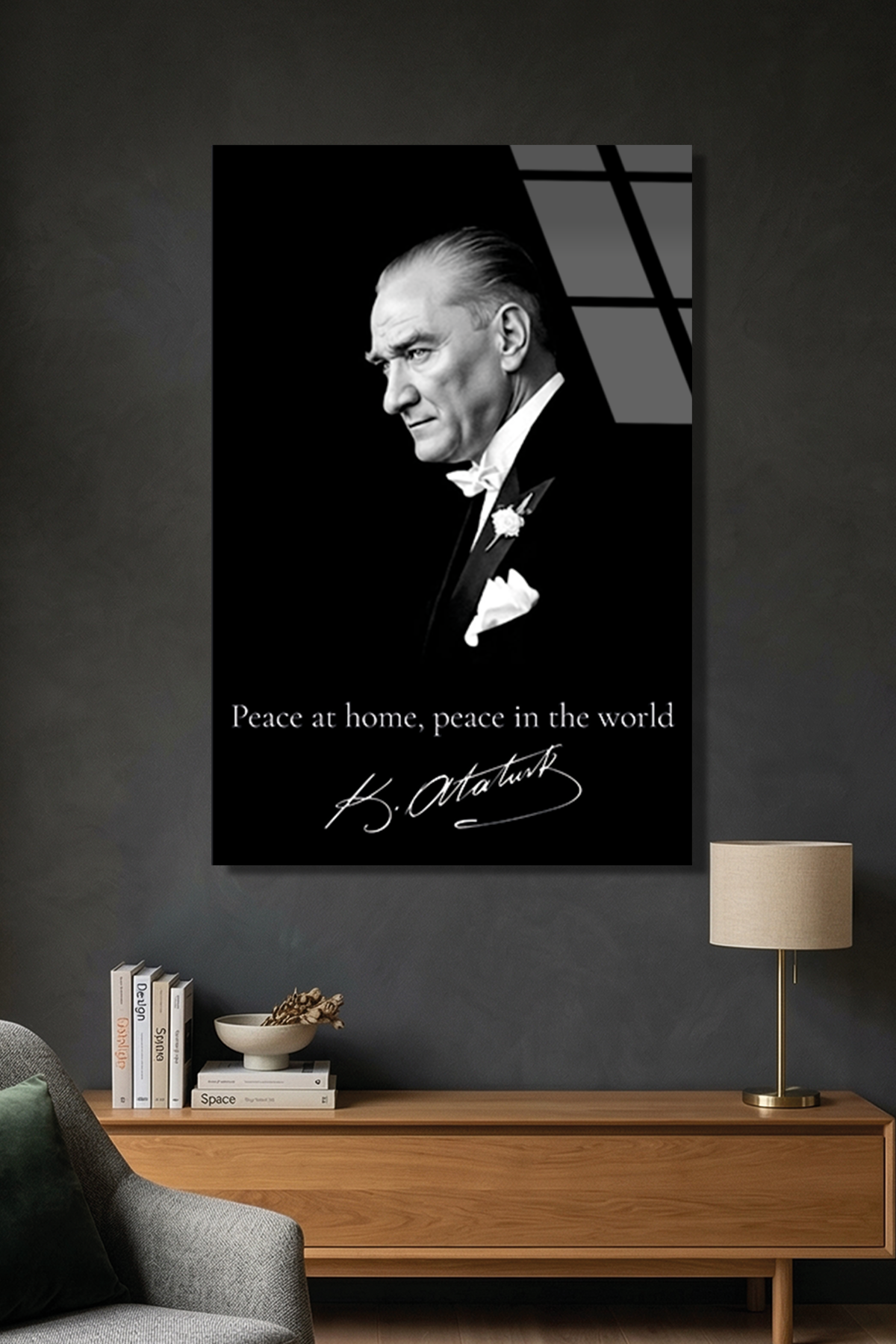 Peace at Home Peace in the World Atatürk Cam Tablo | Vitraum