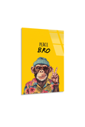 "Peace Bro" Yazılı Gözlüklü ve Bereli Havalı Maymun Cam Tablo