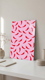 Pembe Acılı Biber Desenli Cam Tablo | Vitraum