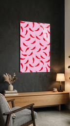 Pembe Acılı Biber Desenli Cam Tablo | Vitraum