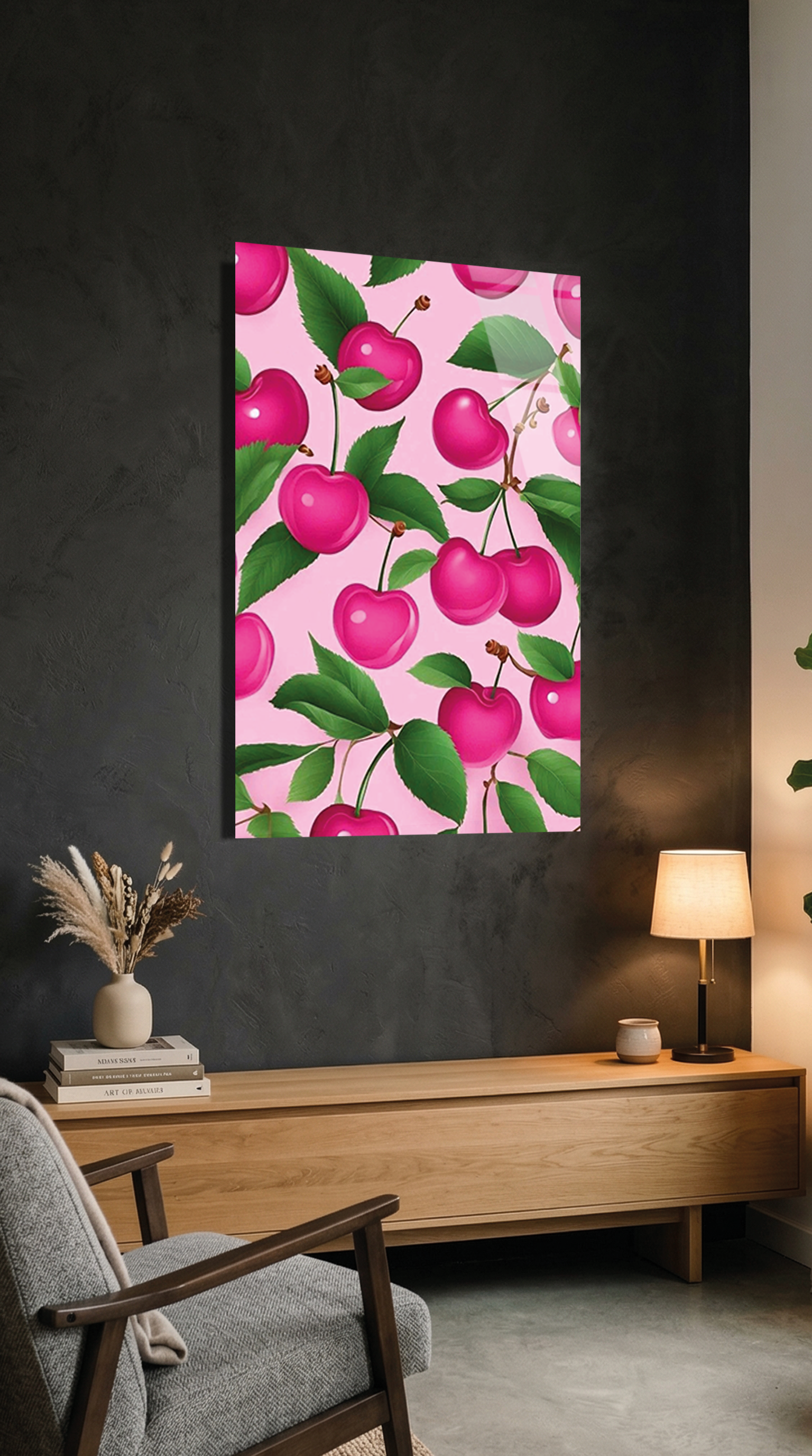 Pembe Çiçekli Dallar Bahar Temalı Cam Tablo | Vitraum