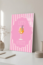 Pembe Çizgili "Let's Spritz" Kokteyl Temalı Cam Tablo