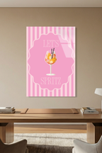 Pembe Çizgili "Let's Spritz" Kokteyl Temalı Cam Tablo