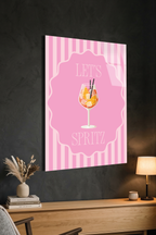 Pembe Çizgili "Let's Spritz" Kokteyl Temalı Cam Tablo