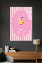 Pembe Çizgili "Let's Spritz" Kokteyl Temalı Cam Tablo