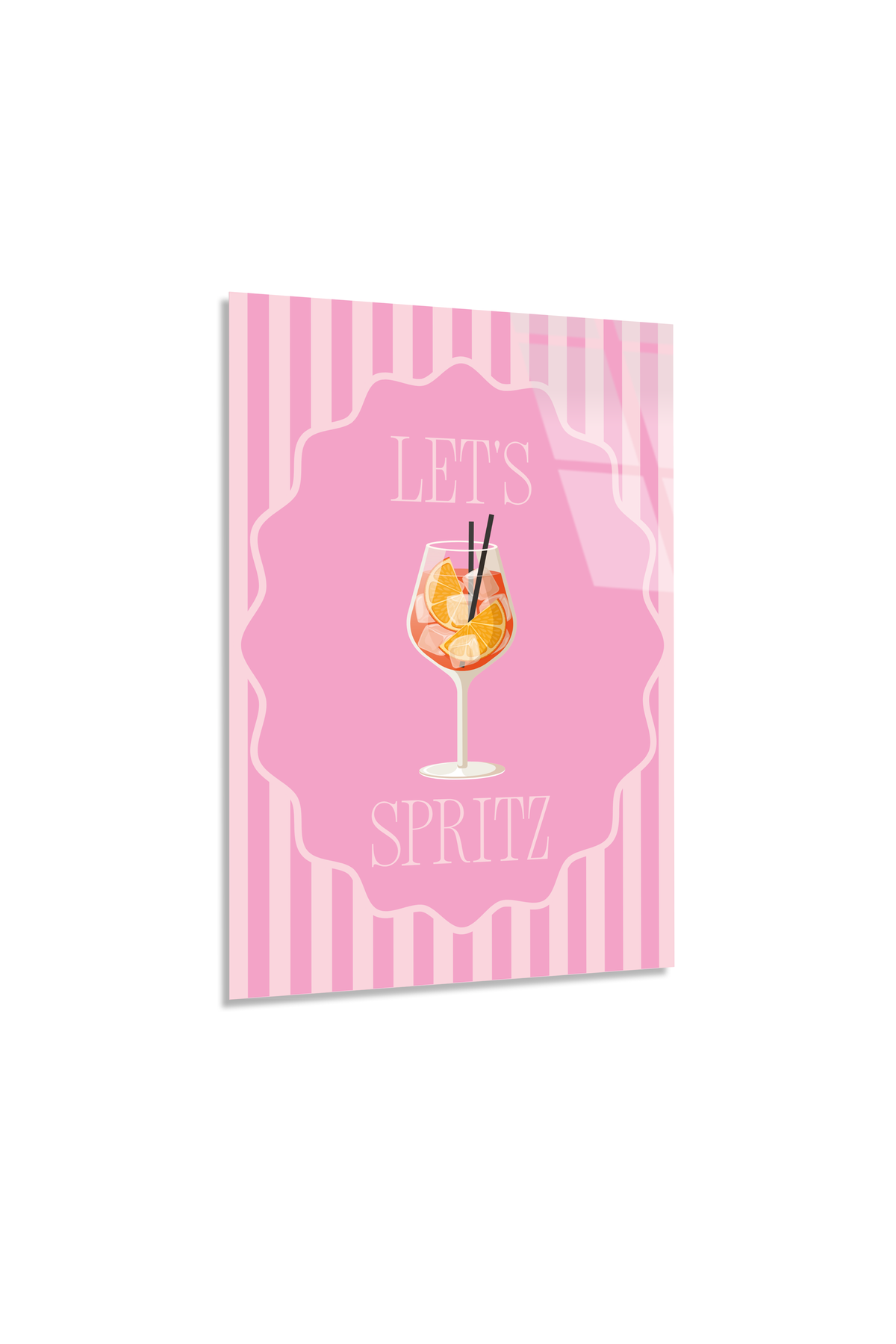 Pembe Çizgili "Let's Spritz" Kokteyl Temalı Cam Tablo
