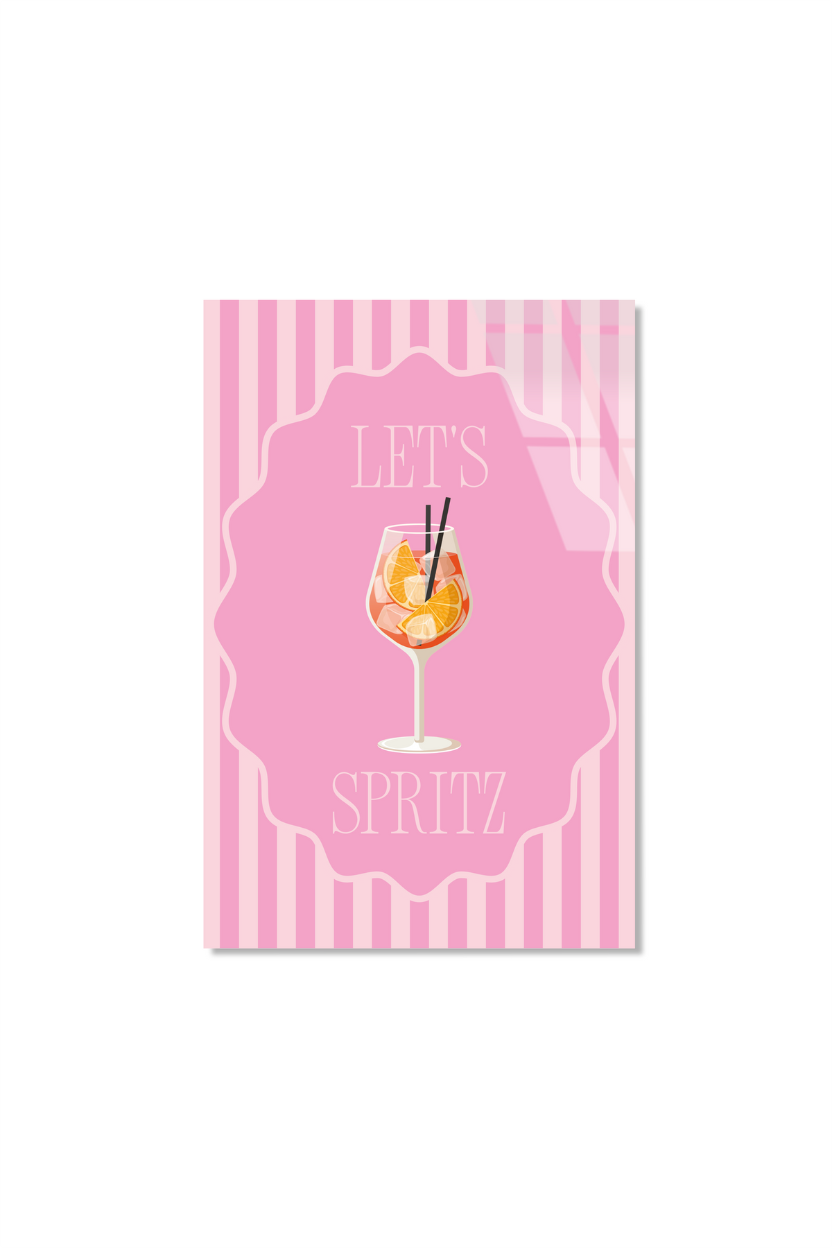 Pembe Çizgili "Let's Spritz" Kokteyl Temalı Cam Tablo