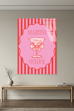 Pembe Çizgili "Martini O'Clock" Kokteyl Cam Tablo