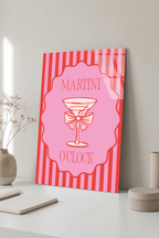Pembe Çizgili "Martini O'Clock" Kokteyl Cam Tablo