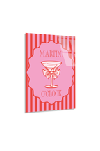 Pembe Çizgili "Martini O'Clock" Kokteyl Cam Tablo
