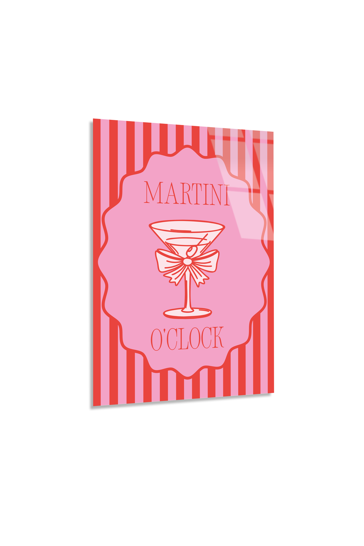 Pembe Çizgili "Martini O'Clock" Kokteyl Cam Tablo