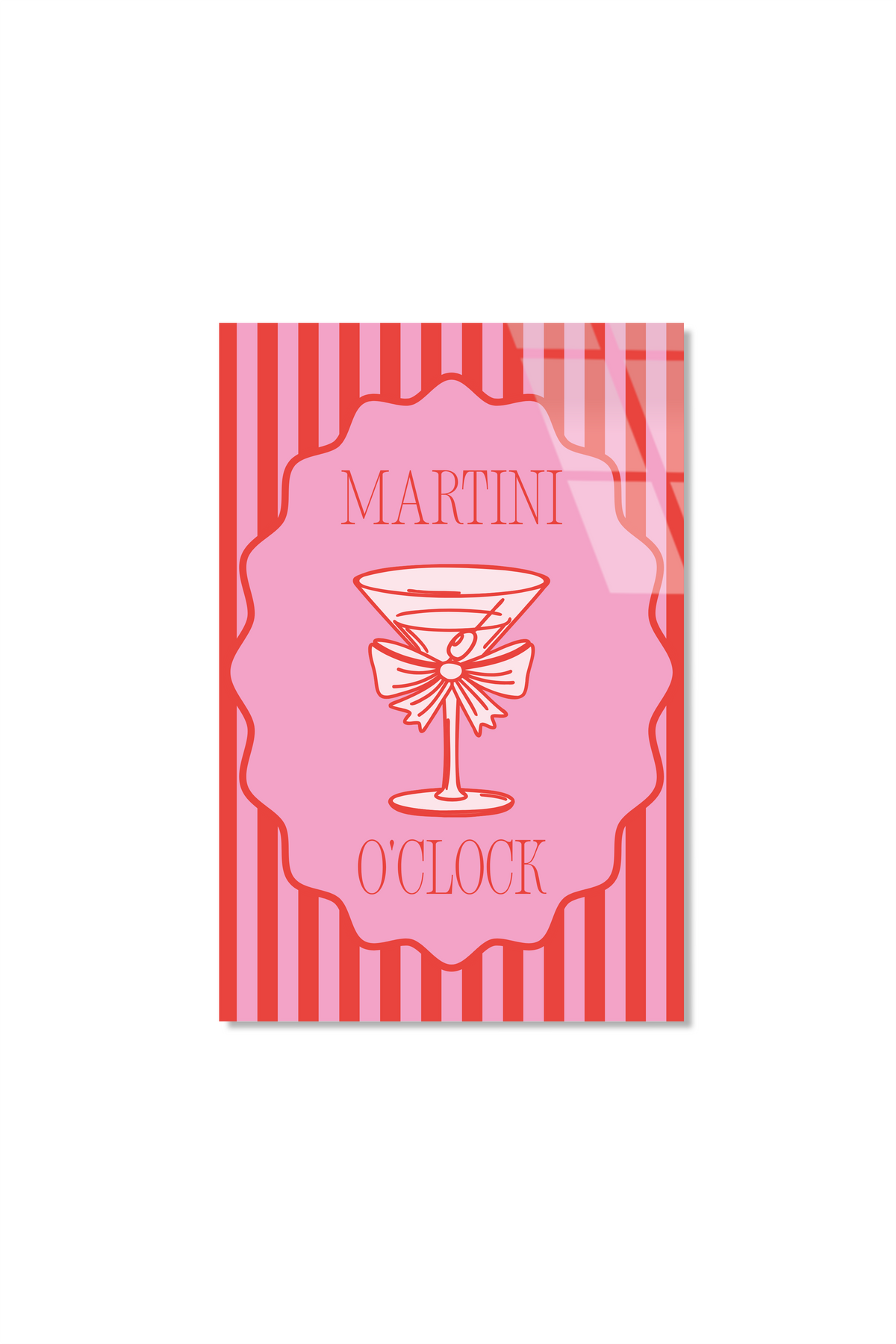 Pembe Çizgili "Martini O'Clock" Kokteyl Cam Tablo