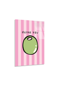 Pembe Çizgili "Olive You" Zeytin İllüstrasyonlu Cam Tablo