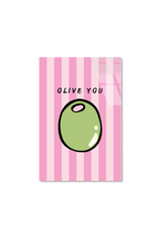 Pembe Çizgili "Olive You" Zeytin İllüstrasyonlu Cam Tablo