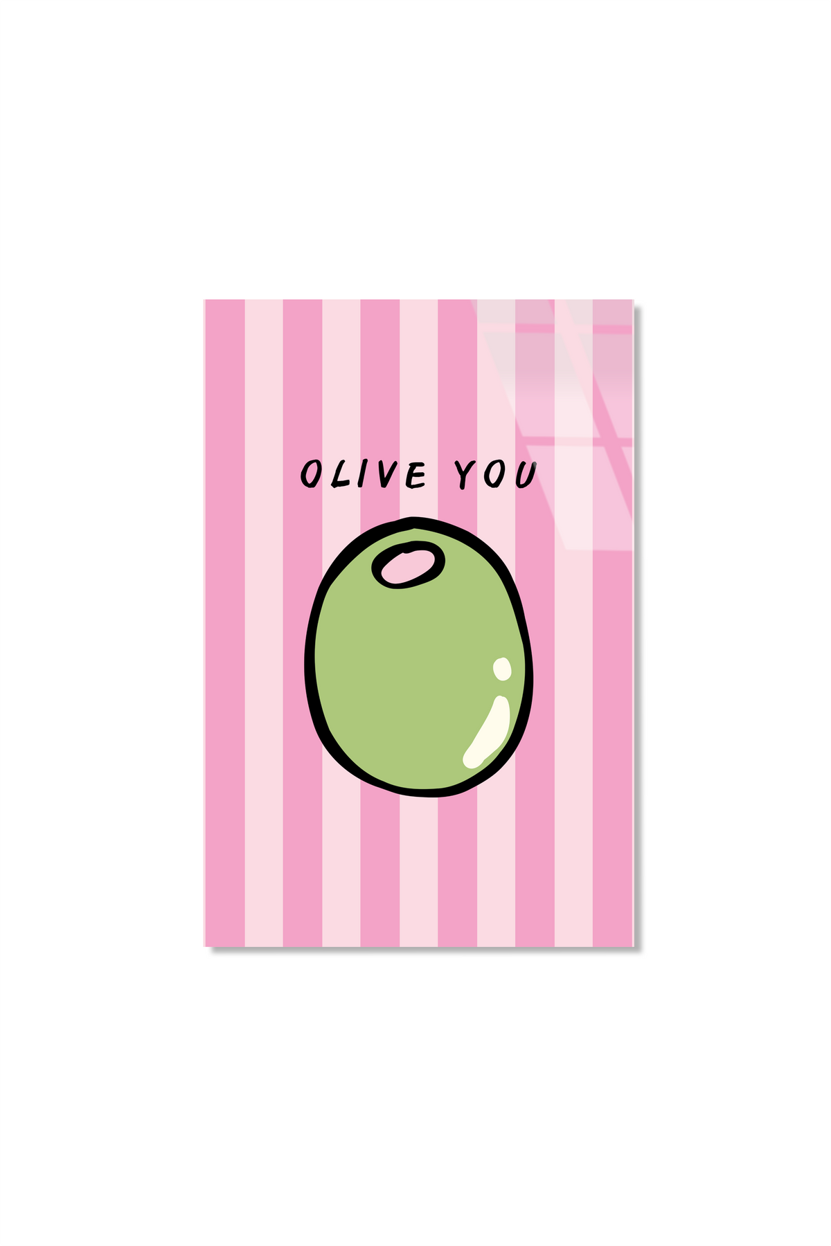 Pembe Çizgili "Olive You" Zeytin İllüstrasyonlu Cam Tablo