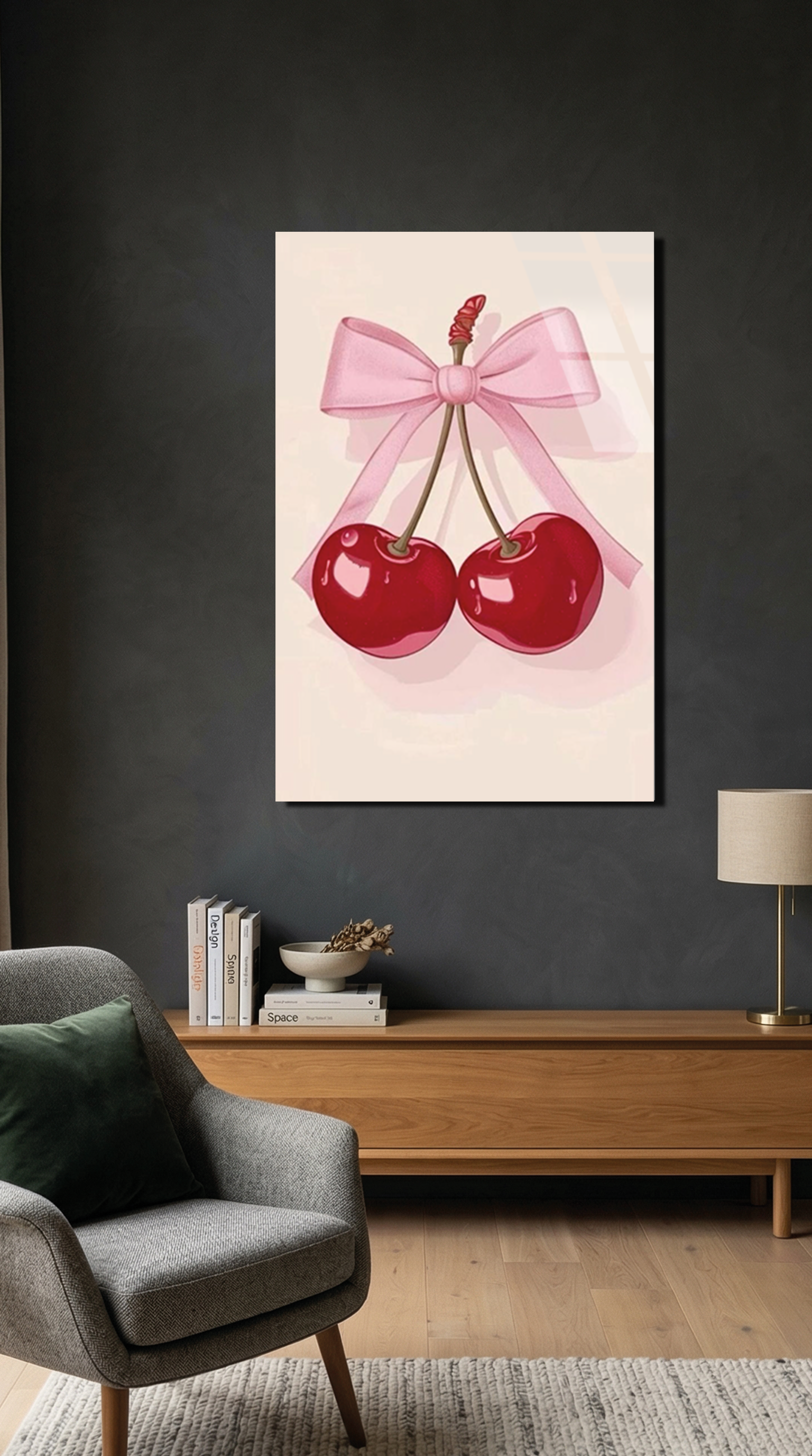 Pembe Fiyonklu Kiraz Tasarımlı Cam Tablo | Vitraum