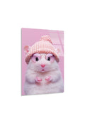 Pembe Gözlüklü ve Şapkalı Sevimli Hamster İllüstrasyonu Cam Tablo