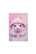 Pembe Gözlüklü ve Şapkalı Sevimli Hamster İllüstrasyonu Cam Tablo