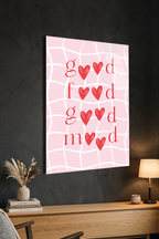 Pembe Izgara Desen Kalpli "Good Mood" Yazılı Cam Tablo
