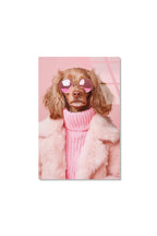 Pembe Kürkü ve Gözlüklü Cool Poodle Köpek Portresi Cam Tablo