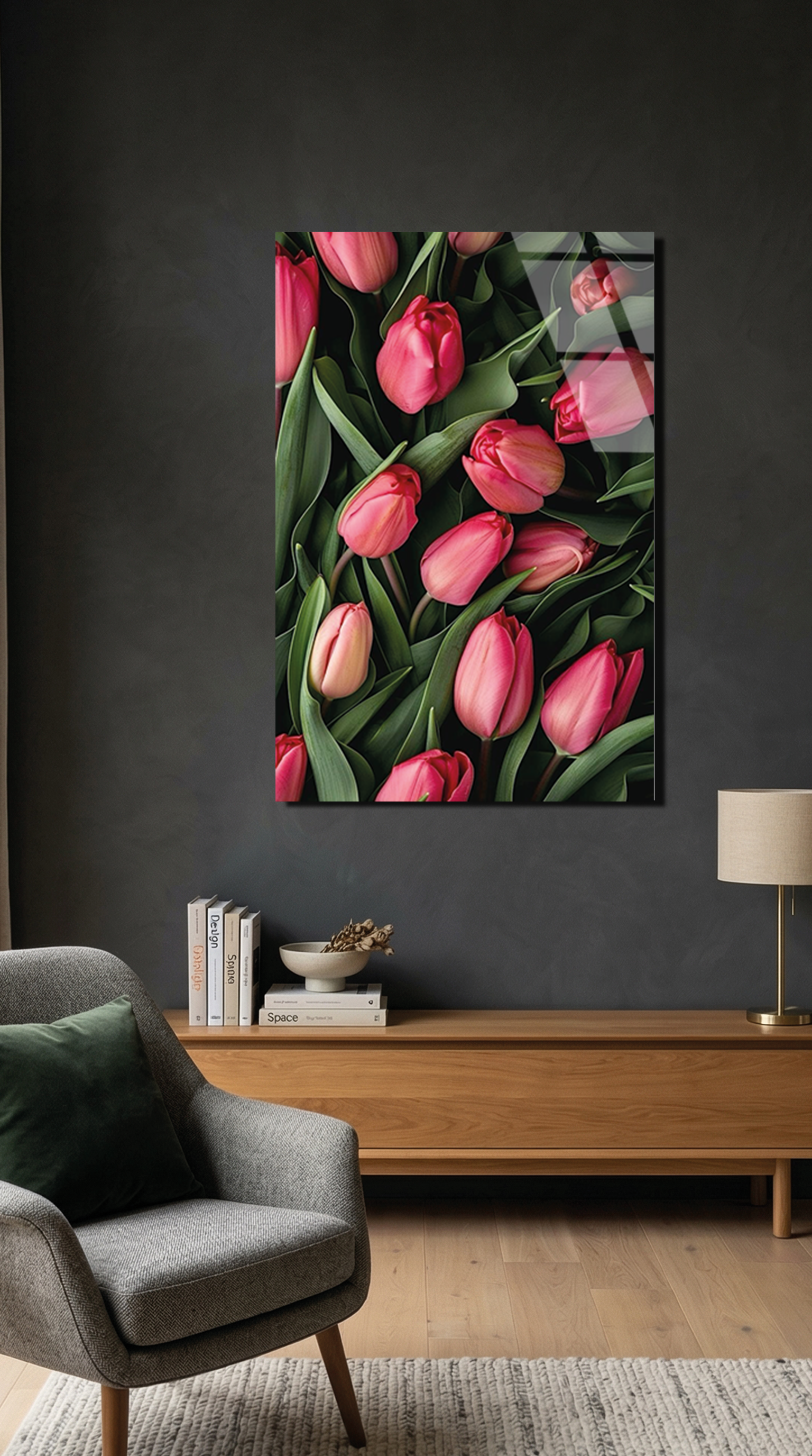 Pembe Laleler Bahar Temalı Cam Tablo | Vitraum