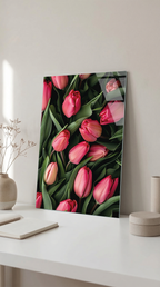 Pembe Laleler Bahar Temalı Cam Tablo | Vitraum
