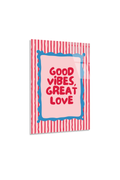 Pembe Mavi "Good Vibes" Tipografik Mottolu Cam Tablo