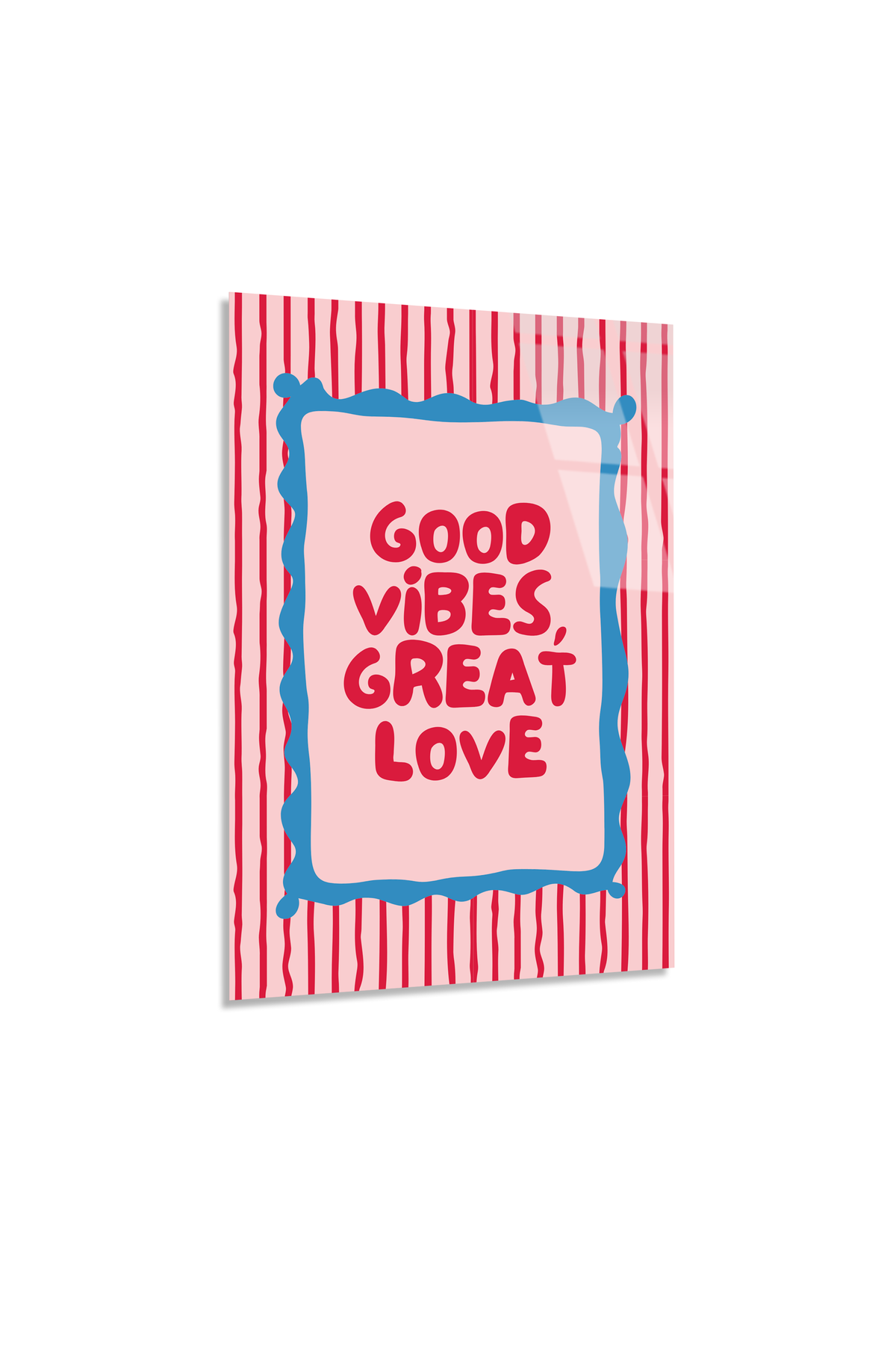 Pembe Mavi "Good Vibes" Tipografik Mottolu Cam Tablo