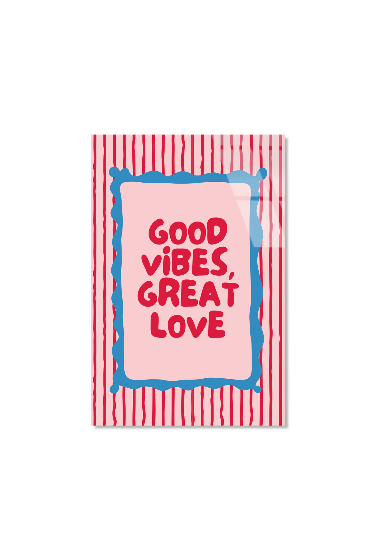 Pembe Mavi "Good Vibes" Tipografik Mottolu Cam Tablo