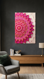 Pembe Minimalist Mandala Deseni Cam Tablo | Vitraum