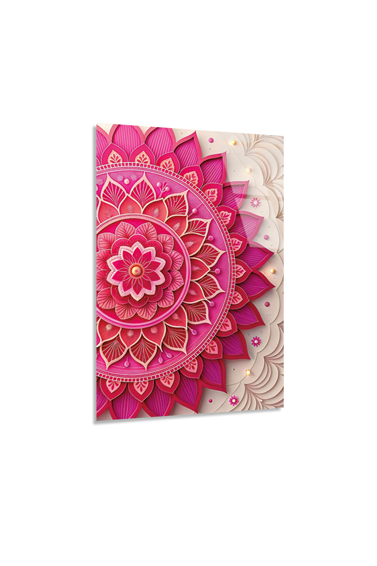 Pembe Minimalist Mandala Deseni Cam Tablo