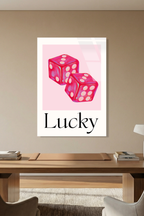Pembe Şans Zarları "Lucky" Görselli Cam Tablo