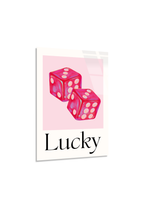 Pembe Şans Zarları "Lucky" Görselli Cam Tablo