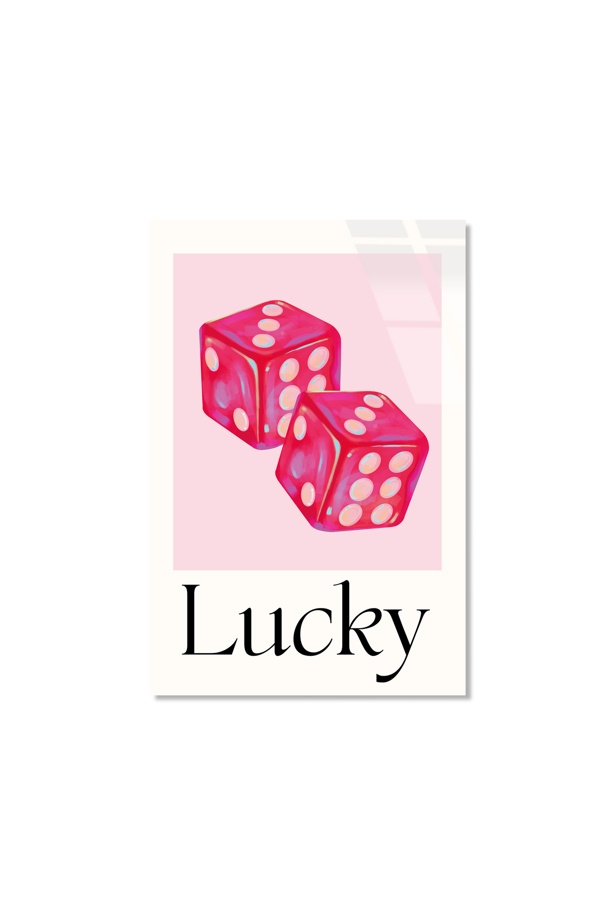 Pembe Şans Zarları "Lucky" Görselli Cam Tablo