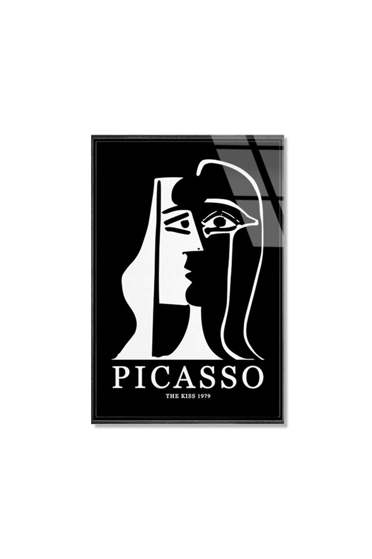 Picasso Tarzı Minimalist Siyah Beyaz Soyut Yüz Çizimi Cam Tablo