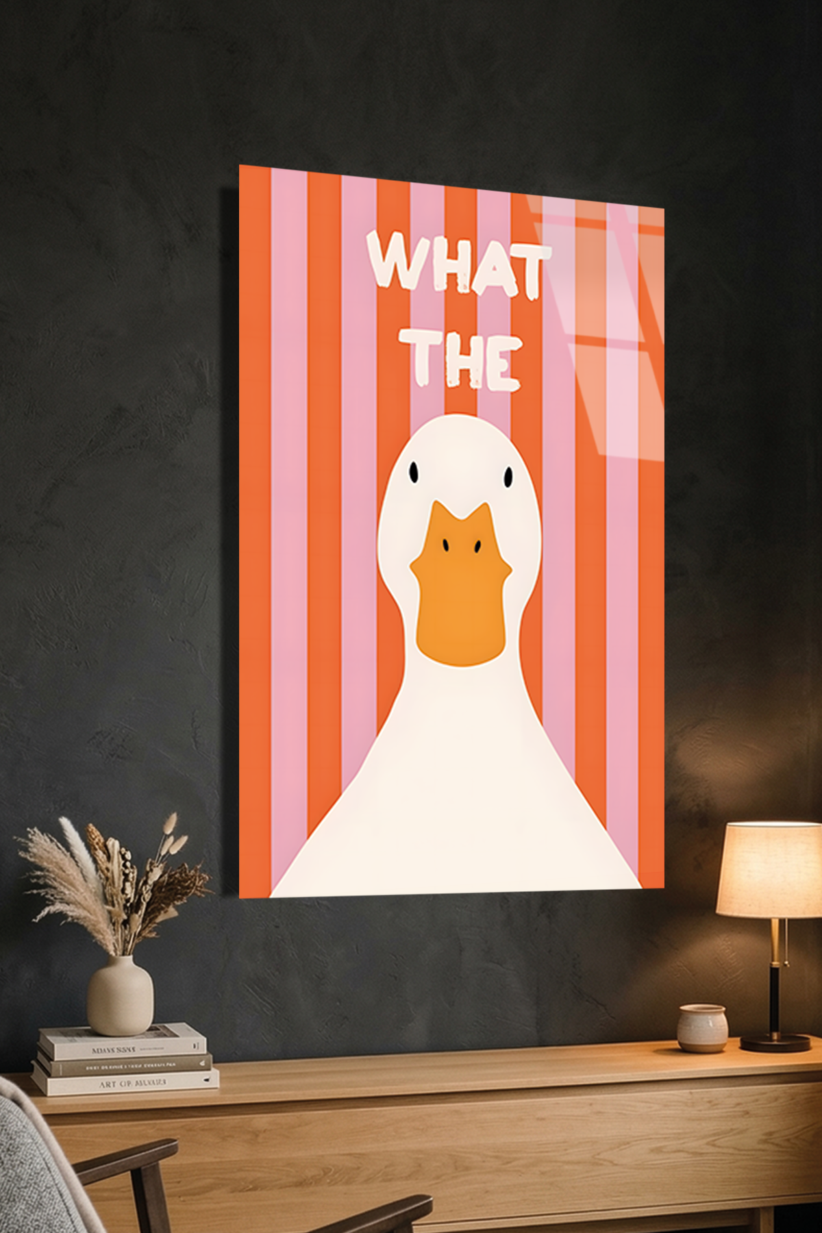 Pop Art Tarzı Esprili Ördek İllüstrasyonu Cam Tablo