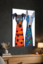 Pop Art Tarzı Renkli İki Benekli İki Köpek Figürü Cam Tablo