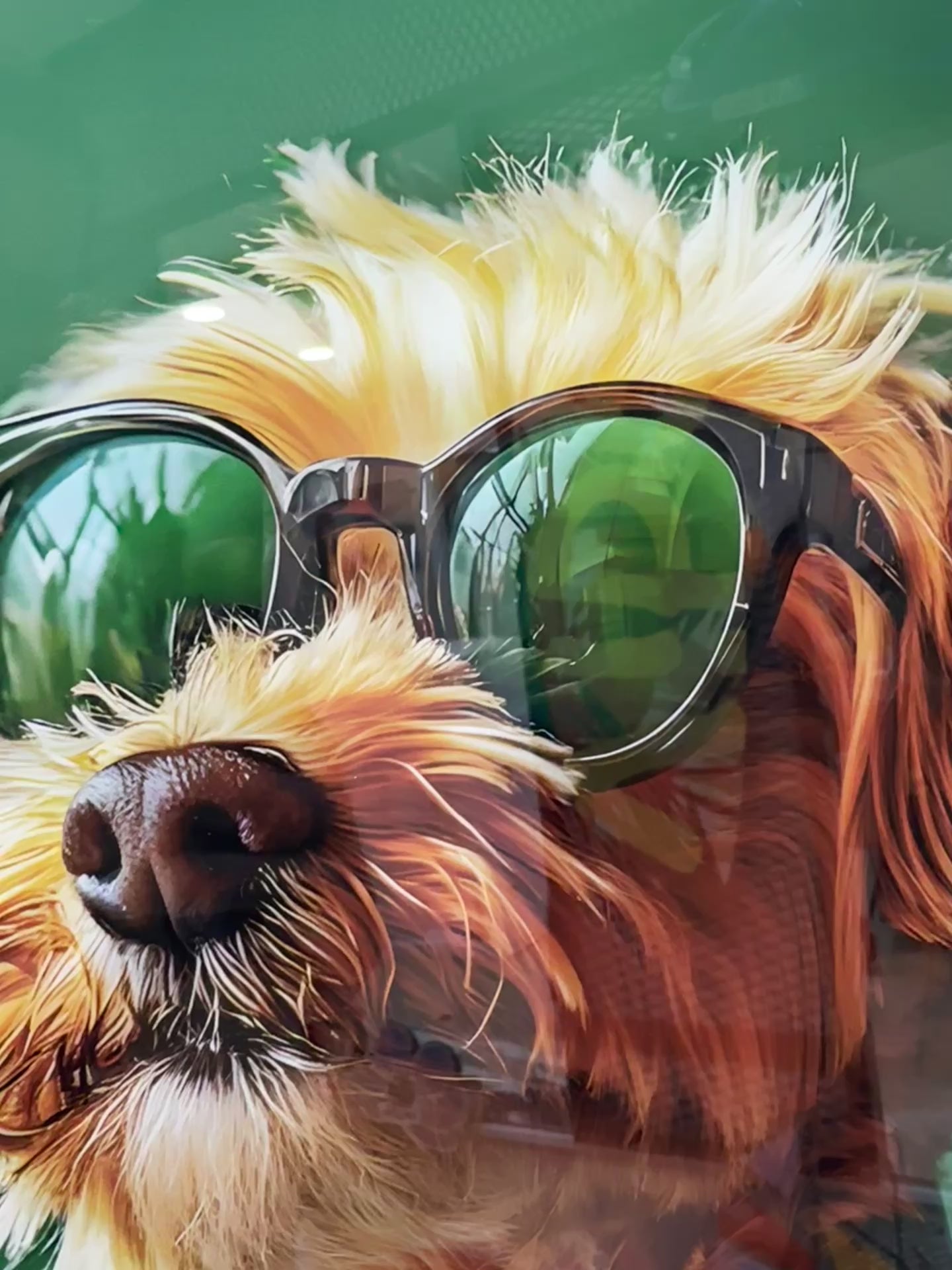 Yeşil Ceketli ve Gözlüklü Poodle Terrier Cam Tablo