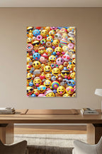 Rengarenk Emoji ve Surat İfadeleri Desenli Cam Tablo